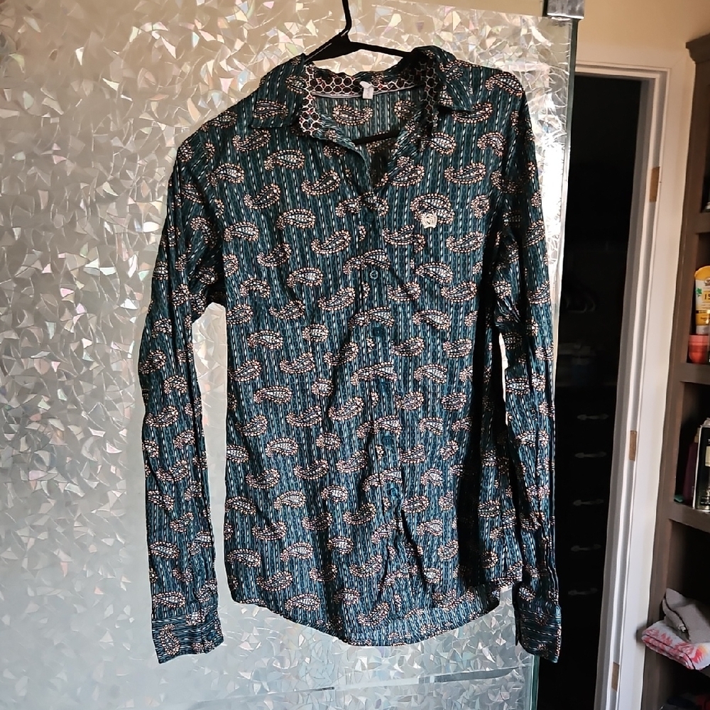 Cinch Teal and White Button Down Shirt